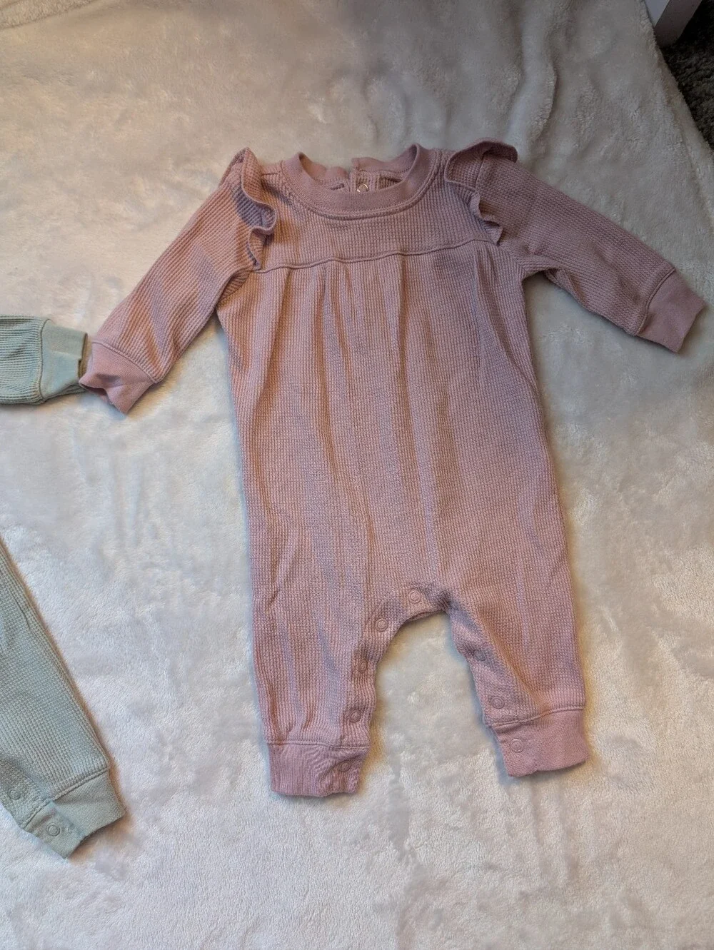 Carter's Baby Girl 3M Waffle Knit Romper Bundle 2-Piece Pink & Sage 3 Months VGU